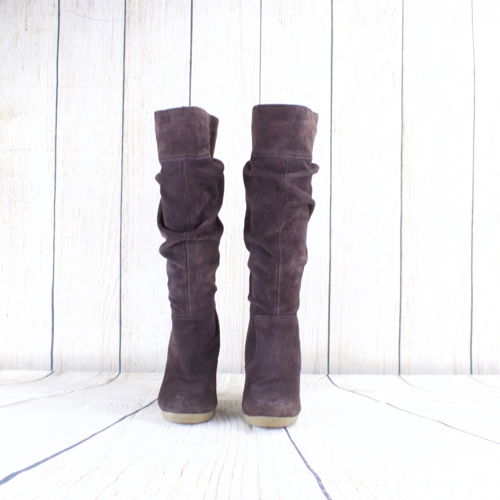 Collin Stuart Brown Suede Tall Slouch Heeled Boots - Picture 2 of 8
